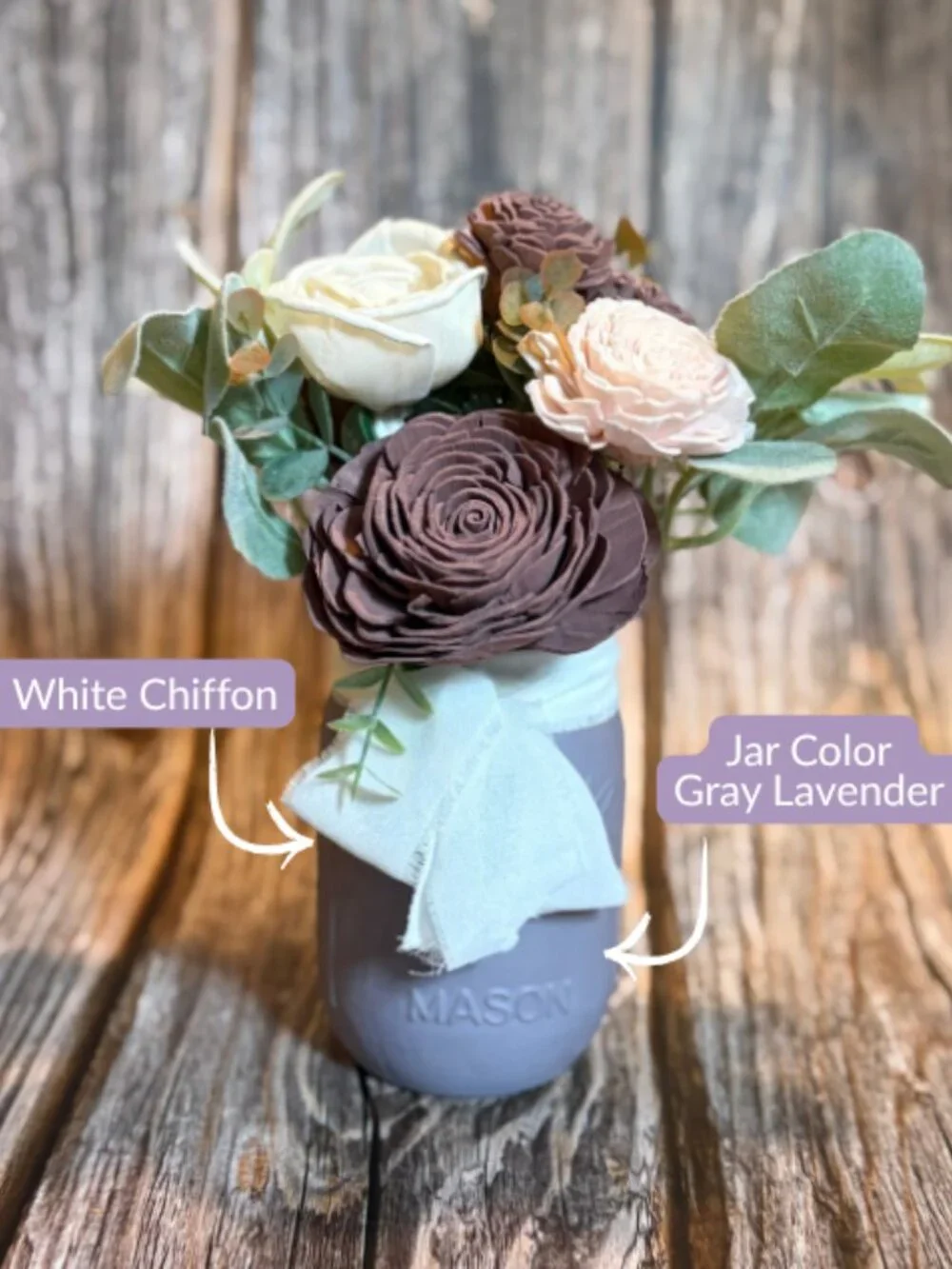 Sola Wood Brown Red Wedding Floral Table Centerpieces Set of 3 Mason Jar Decor